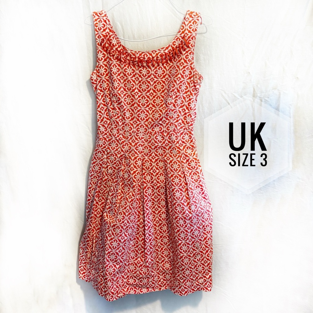 Embellished Orange and White Sleeveless Mini Sundress